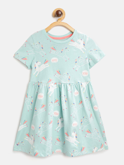 

Marks & Spencer Girls Blue & White Unicorn Print Sustainable Pure Cotton A-Line Dress
