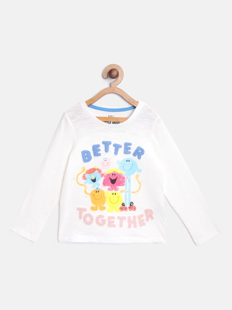 

Marks & Spencer Girls White & Pink Mr. Men Little Miss Applique Sustainable Cotton T-shirt