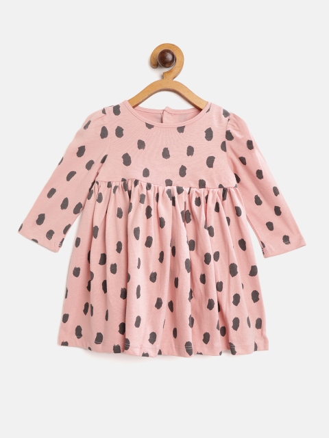 

Marks & Spencer Girls Pink & Black Abstract Print Gathered Cotton A-Line Dress
