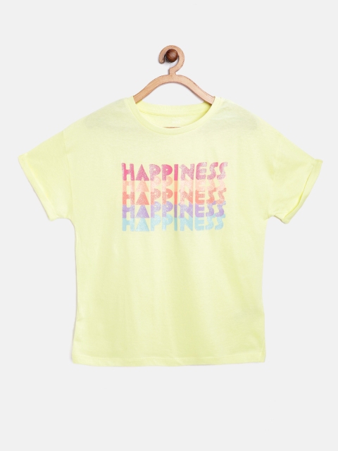 

Marks Spencer Girls Yellow Pink Happiness Print Pure Cotton Sustainable Pure Cotton T-shirt