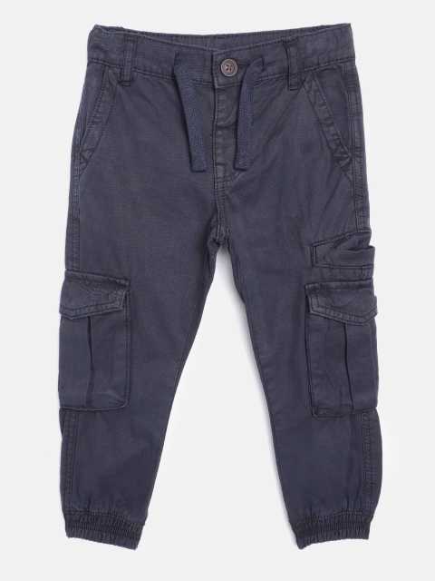 

Marks & Spencer Boys Navy Blue Regular Fit Solid Sustainable Pure Cotton Cargos