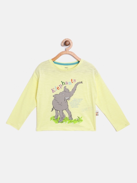 

Marks Spencer Girls Yellow Grey Elephant Print Sustainable Pure Cotton T-shirt