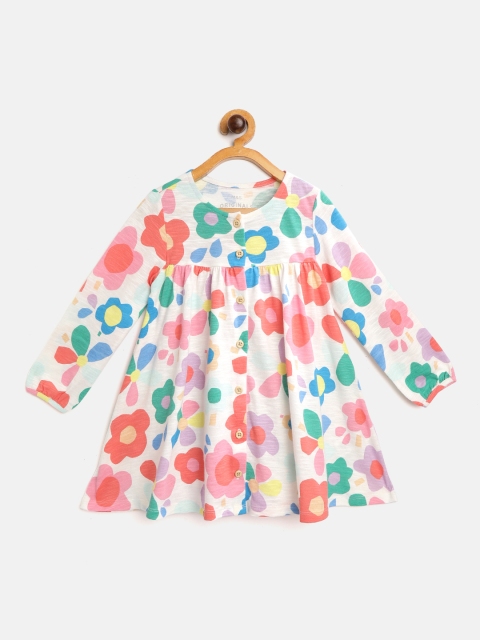 

Marks & Spencer Girls White & Green Floral Print Pure Cotton Sustainable A-Line Dress