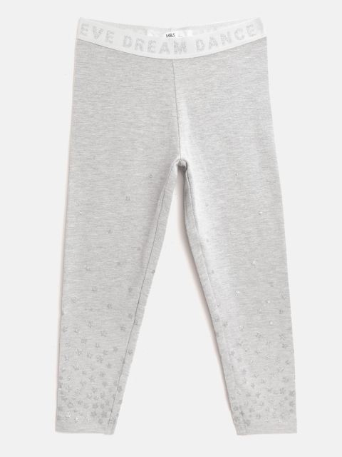 

Marks & Spencer Girls Grey Melange & Silver Star Print Ankle-Length Sustainable Leggings
