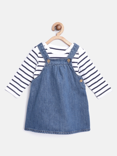

Marks & Spencer Girls Blue Solid Cotton Sustainable Denim Pinafore Dress with Bodysuit