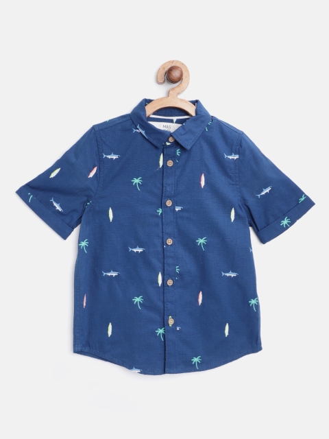 

Marks & Spencer Boys Blue & Green Tropical Embroidered Pure Cotton Sustainable Shirt