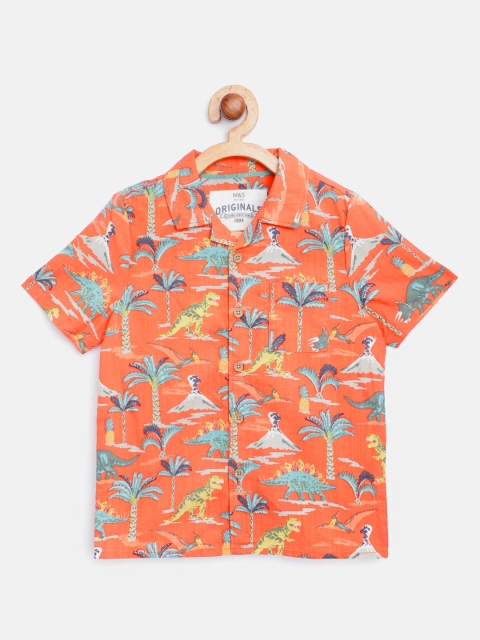 

Marks & Spencer Boys Coral Orange & Green Tropical Print Pure Cotton Sustainable Shirt