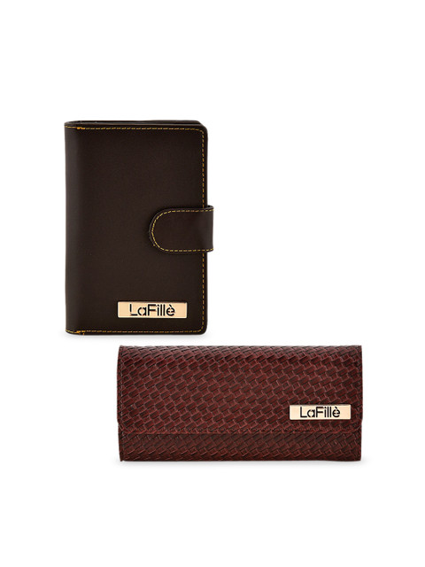 

LaFille Women Pack Of 2 Black & Brown Solid Two Fold Wallet