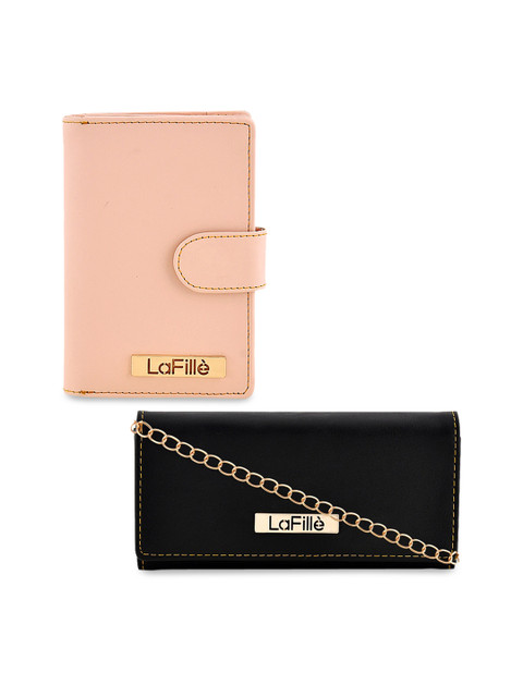 

LaFille Women Pack Of 2 Black & Pink Solid Two Fold Wallet