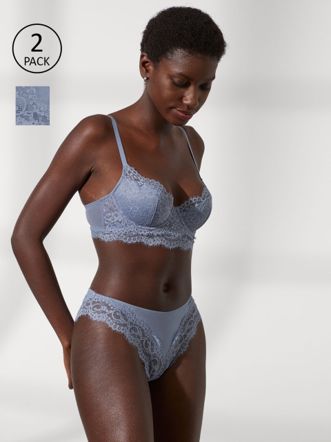

H&M Women Blue 2-Pack Lace Brazilian Briefs 0942213004
