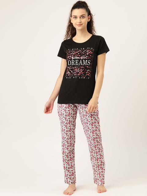 

Monte Carlo Women Black & Grey Melange Printed Nightsuit