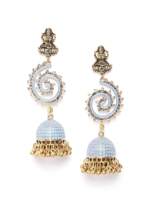 

DIVA WALK Antique Blue & Gold-Toned Handcrafted Enamelled Dome Shaped Jhumkas