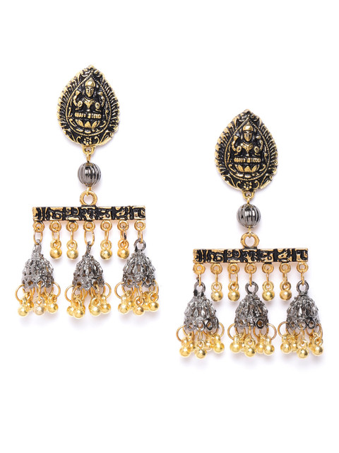 

DIVA WALK Antique Gold-Toned & Silver-Toned Goddess Lakshmi Textured Handcrafted Earrings
