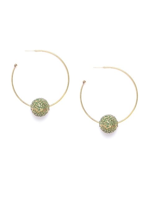 

DIVA WALK Gold-Toned & Green Enamelled Handcrafted Circular Half Hoop Earrings
