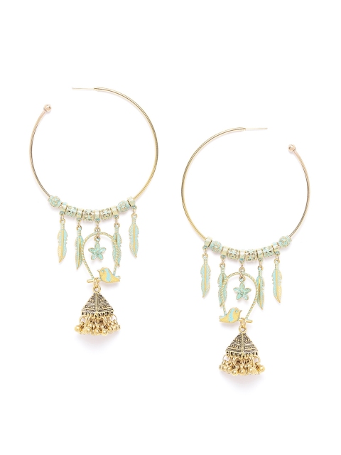

DIVA WALK Gold-Toned & Green Enamelled Handcrafted Circular Drop Earrings