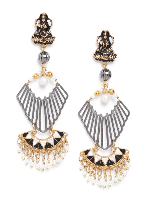 

DIVA WALK Antique Gold-Toned & Silver-Toned Goddess Lakshmi Textured Handcrafted Earrings