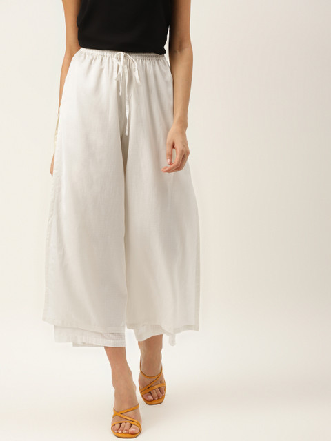 

Ritu Kumar Women Off-White Solid Layered Cotton Wide Leg Palazzos
