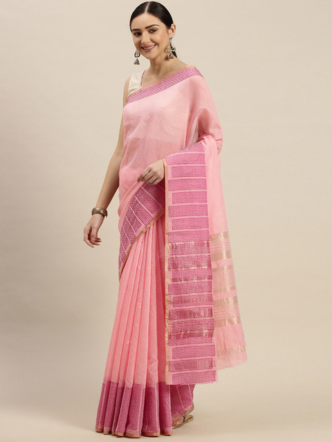 

Blissta Pink Solid Linen Blend Saree