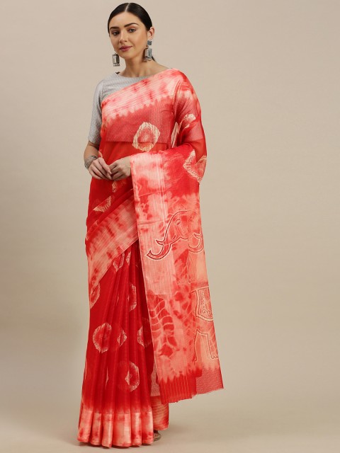 

Blissta Red & Off-White Silk Cotton Printed Kota Saree