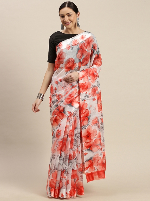 

Blissta White Printed Linen Blend Saree