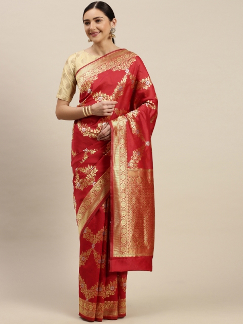 

Mitera Red & Golden Silk Blend Woven Design Banarasi Saree