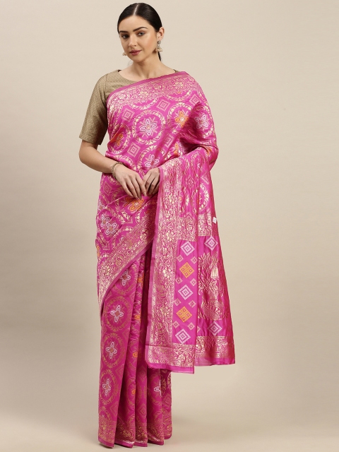

Blissta Pink & Gold-Coloured Woven Design Banarasi Celebrity Saree