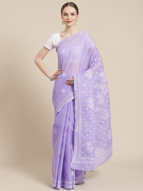 

ADA Lavender & White Chikankari Embroidered Handloom Saree