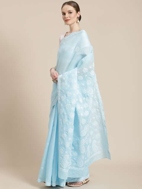

ADA Blue & White Chikankari Embroidered Handloom Saree