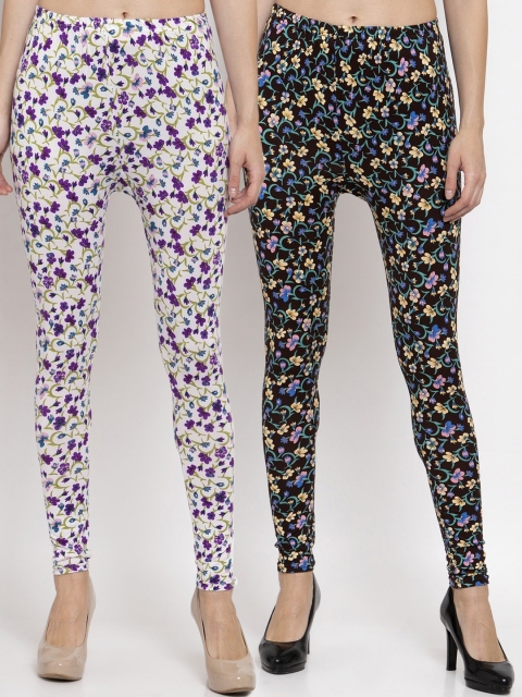

KLOTTHE Women Pack Of 2 Floral Printed Ankle Length Leggings, Black