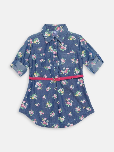 

Blue Giraffe Girls Blue Printed Shirt Dress