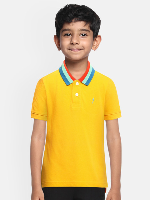 

Indian Terrain Boys Yellow Solid Polo Collar Pure Cotton T-shirt