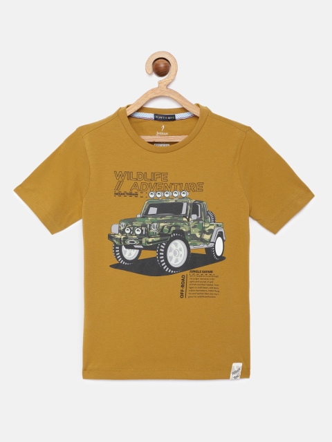 

Indian Terrain Boys Mustard Yellow Printed Round Neck Pure Cotton T-shirt