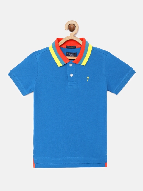 

Indian Terrain Boys Blue Solid Pure Cotton Polo Collar Pure Cotton T-shirt