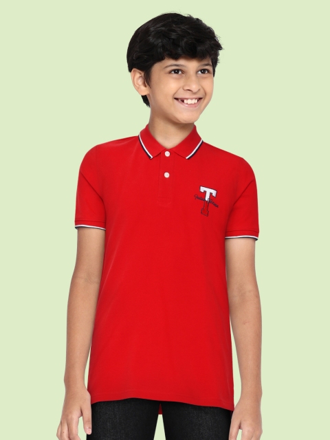 

Indian Terrain Boys Red Solid Pure Cotton Polo Collar Pure Cotton T-shirt