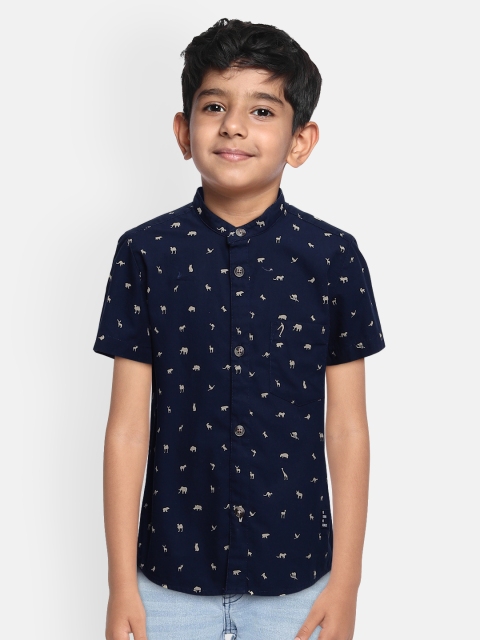 

Indian Terrain Boys Navy Blue Printed Pure Cotton Regular Fit Casual Shirt