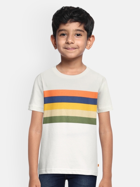 

Indian Terrain Boys White Striped Round Neck Pure Cotton T-shirt