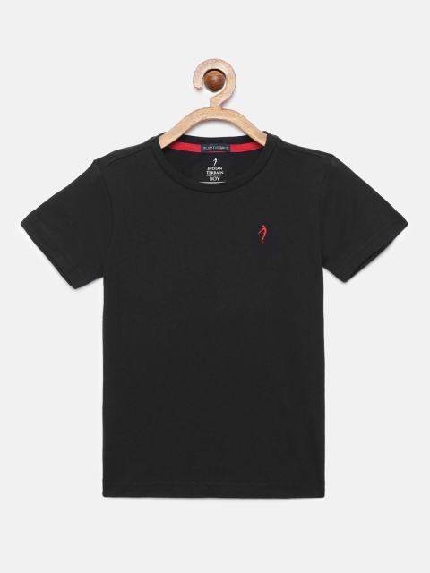 

Indian Terrain Boys Black Solid Round Neck Pure Cotton T-shirt