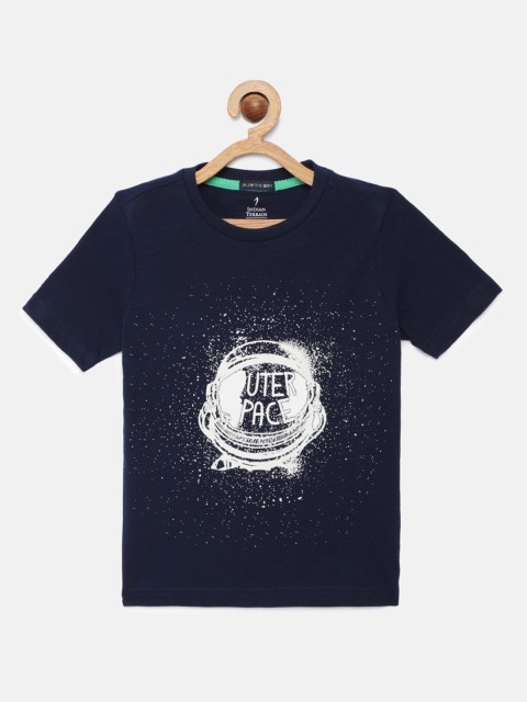 

Indian Terrain Boys Navy Blue Printed Pure Cotton Round Neck T-shirt