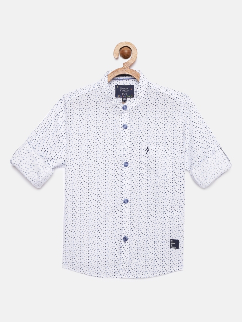 

Indian Terrain Boys White & Blue Regular Fit Printed Pure Cotton Casual Shirt
