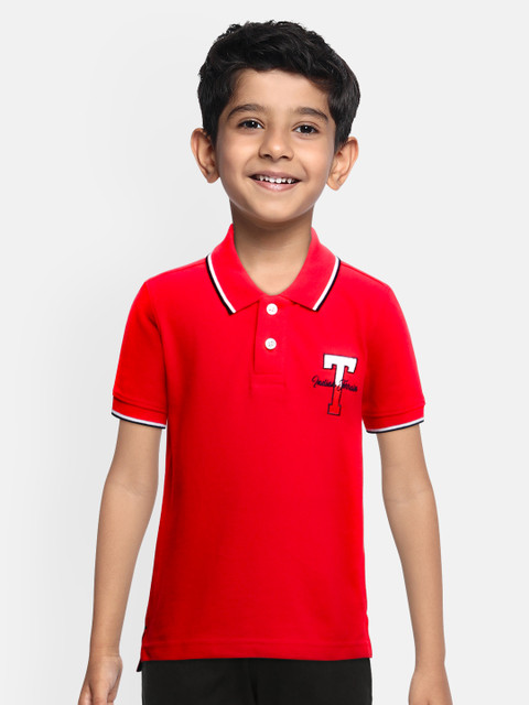 

Indian Terrain Boys Red Solid Pure Cotton Polo Collar Pure Cotton T-shirt