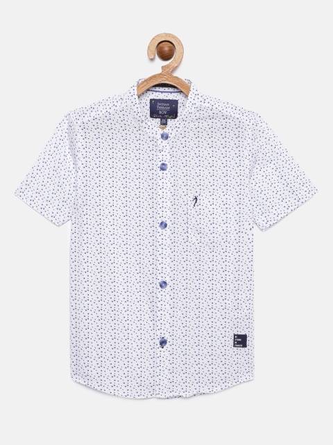 

Indian Terrain Boys White & Blue Regular Fit Printed Pure Cotton Casual Shirt