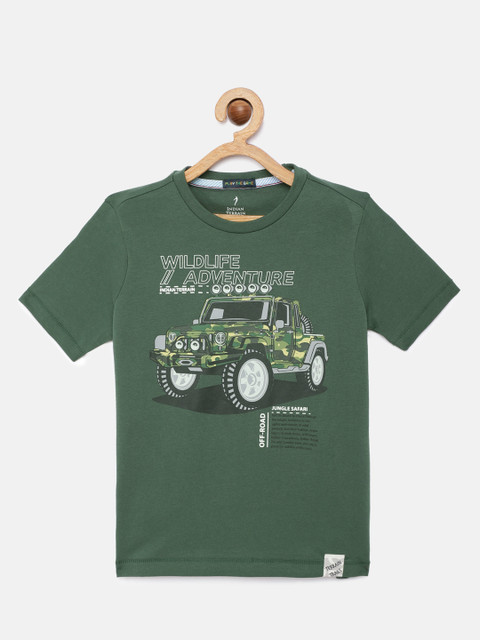 

Indian Terrain Boys Green Printed Pure Cotton Round Neck T-shirt