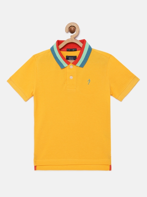 

Indian Terrain Boys Yellow Solid Pure Cotton Polo Collar Pure Cotton T-shirt