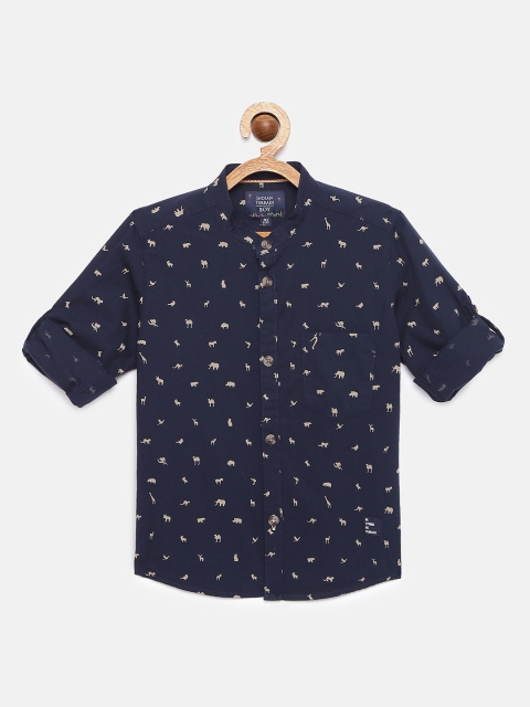 

Indian Terrain Boys Navy Blue Printed Pure Cotton Regular Fit Casual Shirt