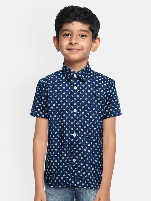 

Indian Terrain Boys Blue Printed Pure Cotton Regular Fit Casual Shirt