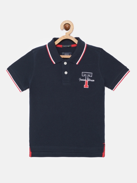 

Indian Terrain Boys Navy Blue Pure Cotton Solid Polo Collar T-shirt