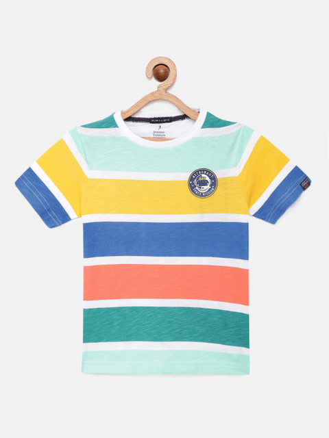 

Indian Terrain Boys Multicoloured Striped Round Neck T-shirt, Multi