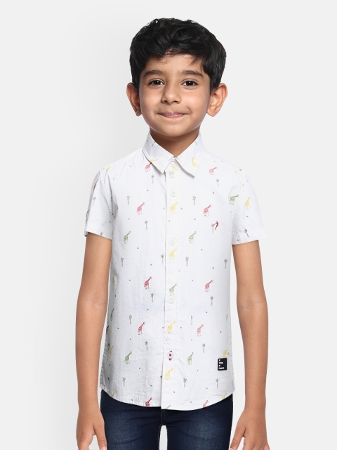 Indian Terrain Boys White Regular Fit Printed Pure Cotton Casual Shirt