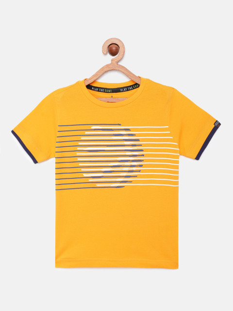 

Indian Terrain Boys Yellow Striped Pure Cotton Round Neck T-shirt