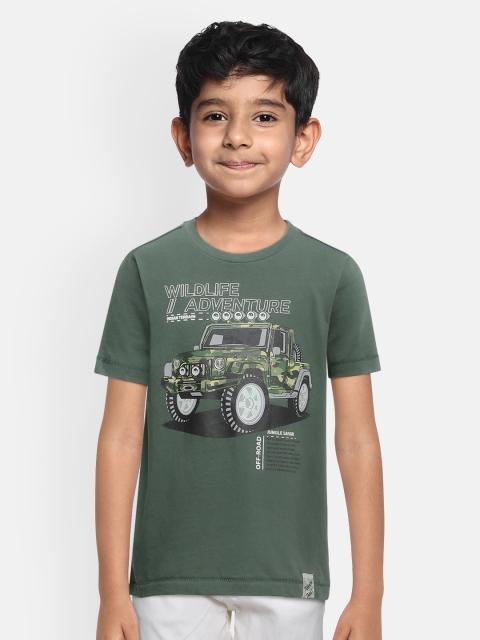 

Indian Terrain Boys Green Printed Round Neck Pure Cotton T-shirt